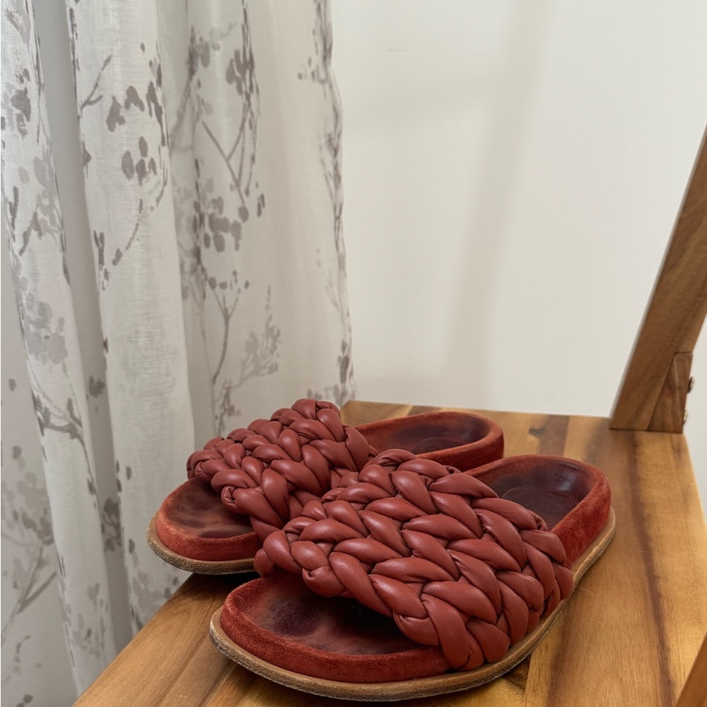 Chloe Braided Sandals in Rust Red